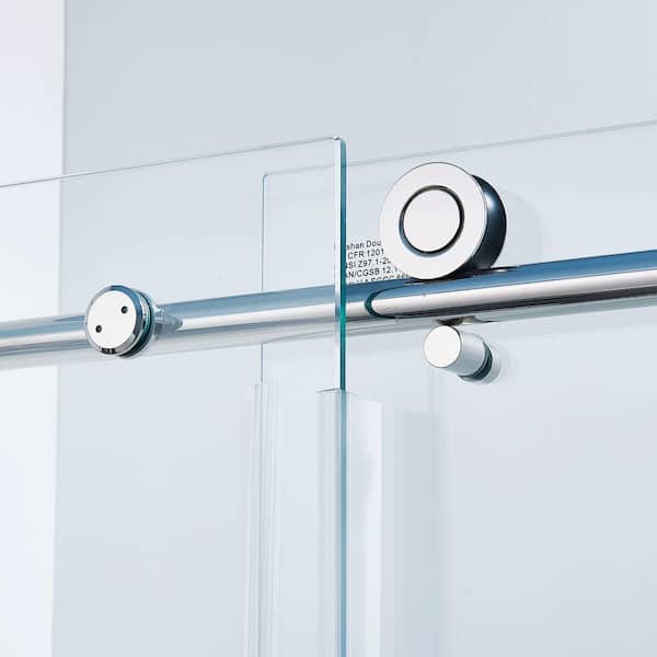Staykiwi 60 in. W x 75 in. H Single Sliding Semi-Frameless Shower Door in Chrome Finish with Clear Glass