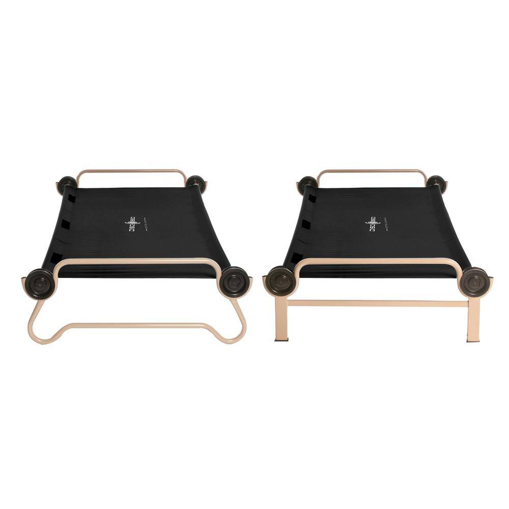 Black Steel Double Camping Cot with Storage Organizers