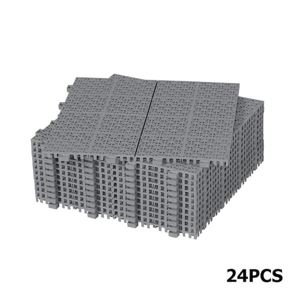 YOFE 1 ft. x 1 ft. All-Weather Outdoor Plastic Composite Interlocking Deck Tiles in Gray, Garage Floor Tiles (24 Per Case)