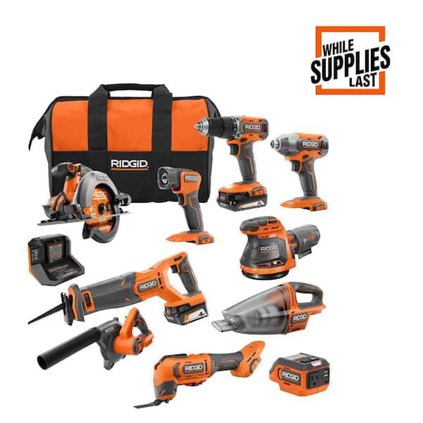 18V Cordless 10-Tool Combo Kit with (1)2 Ah Battery, (1)4 Ah Battery, Charger, and (2) Tool Bags