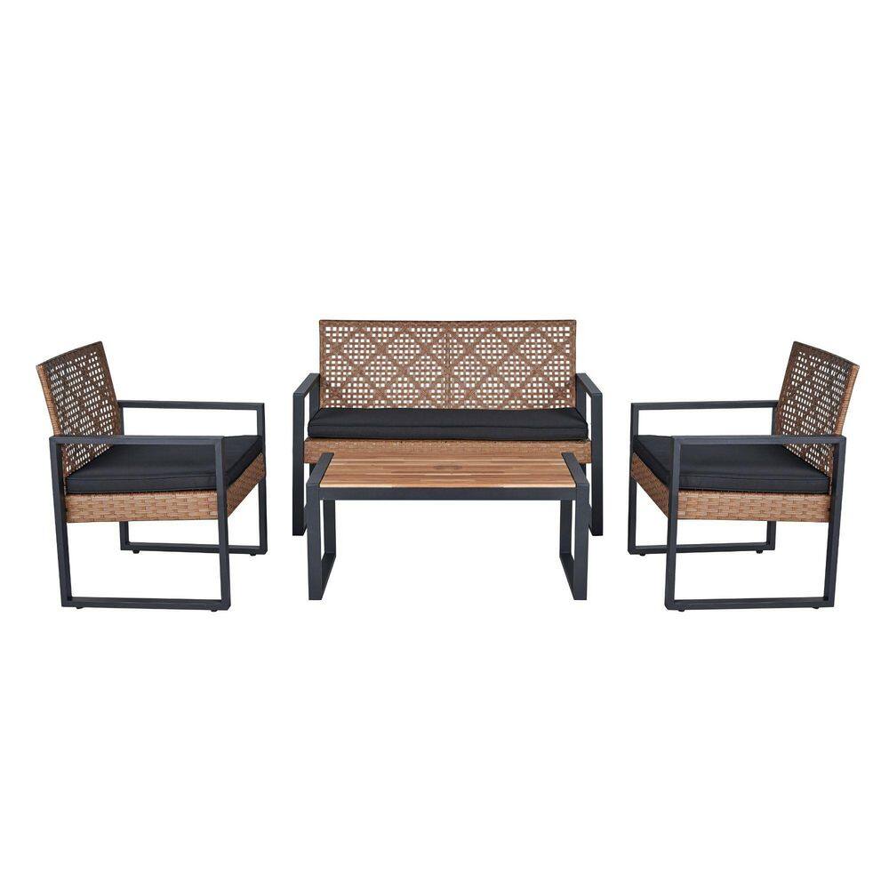 4-Piece Wicker Patio Conversation Set with Removable Black Cushions and Acacia Wood Table Top price history on PriceWatchPro