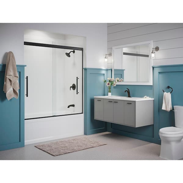 KOHLER Pleat 55-60 in. x 64 in. Frameless Sliding Bathtub Door in Matte Black with Crystal Clear Glass