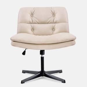 Leather SWIVEL & TILTING Armless Home Office Desk Chair in Beige