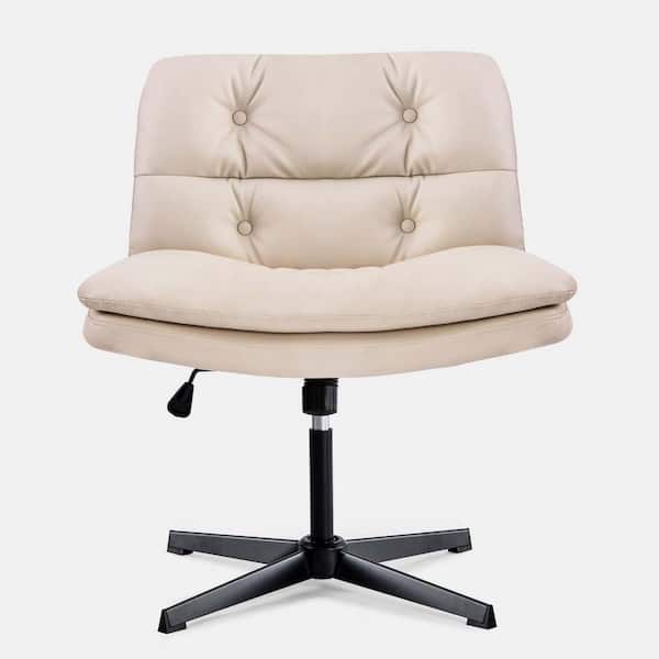 wetiny Leather SWIVEL & TILTING Armless Home Office Desk Chair in Beige