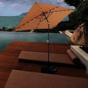 10 ft. x 6.5 ft. Metal Market Solar Tilt Patio Umbrella in Brown with Solar Led Lights and Crank