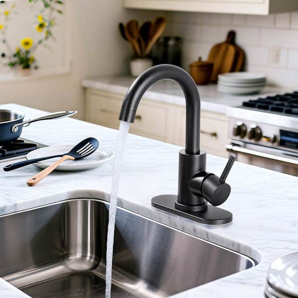 Sleek Stainless Steel Single Handle Bar Faucet with 360° Swivel Spout in Matte Black