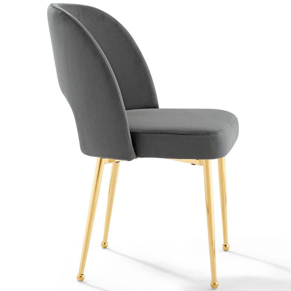 Charcoal Velvet Upholstered Dining Side Chair with Gold Legs