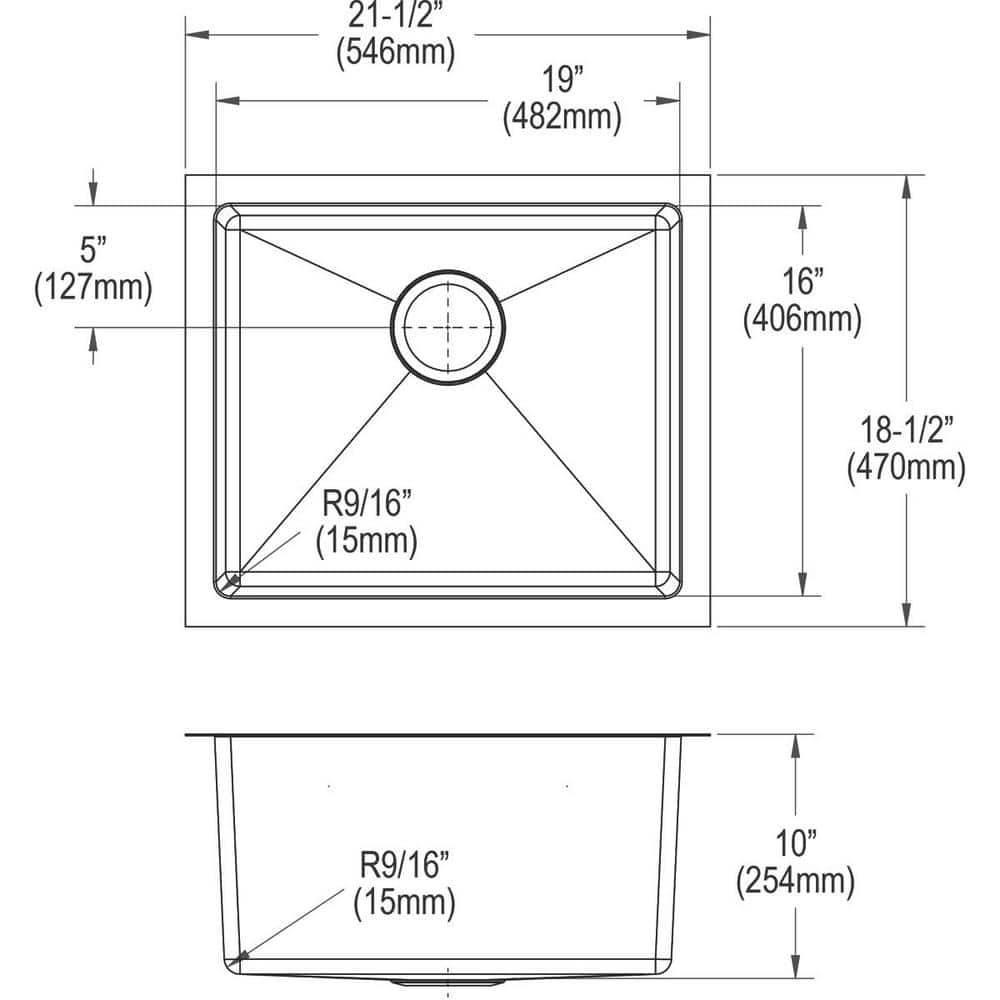 21.5" Silver Stainless Steel Single Bowl Undermount Sink