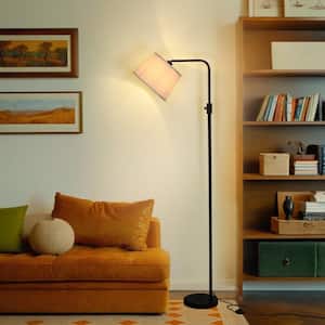 69 in. Black Modern 1-Light Arc Lantern Floor Lamp for Living Room with Lantern Fabric Lampshade