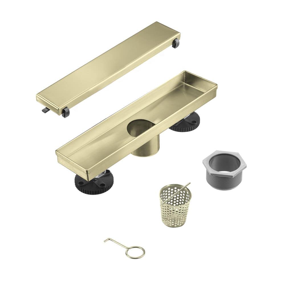 12 in. Shower Drain with 2-in-1 Tile Insert Panel Stainless Steel Linear Drain for Fast Drainage in Brushed Gold price history on PriceWatchPro