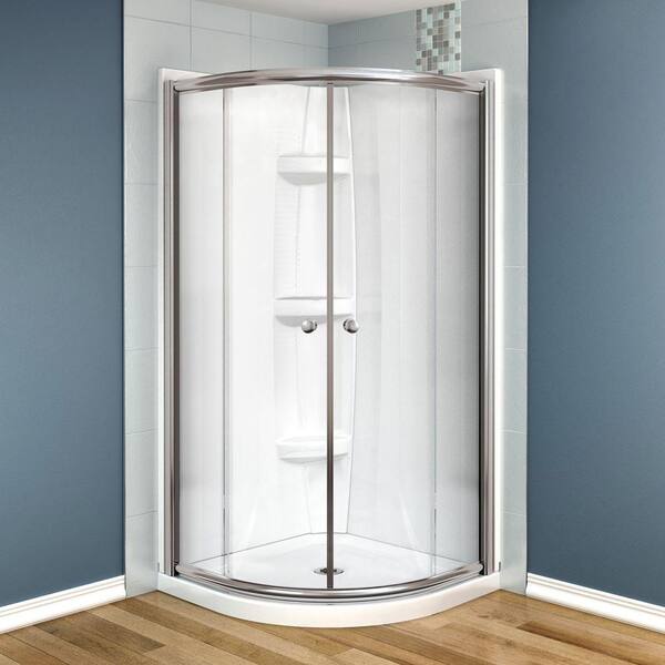 MAAX Talen 40 in. x 40 in. x 73 in. Neo-Round Shower Kit in Nickel with Clear Glass, Base and Walls in White