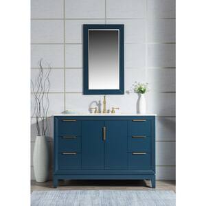 Elizabeth 48 in. Bath Vanity in Monarch Blue with Carrara White Marble Vanity Top with Ceramics White Basins and Mirror