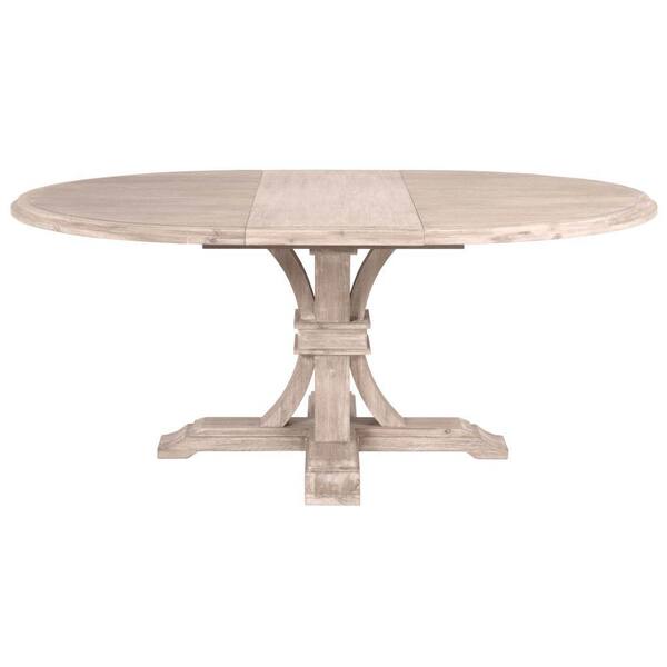 Benjara Natural Gray Wood Top Pedestal Base Dining Table with Removable