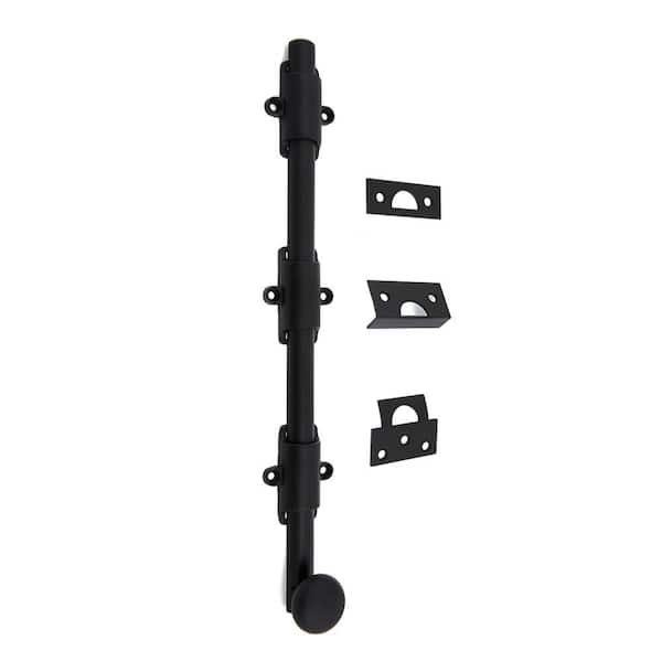 Heavy-Duty 12 in. Solid Brass Surface Bolt with Round Knob in Matte Black