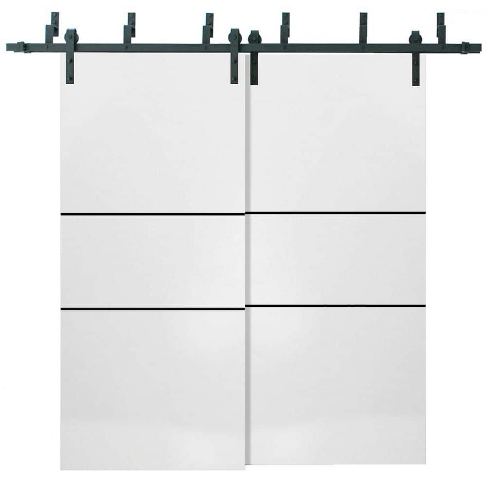 56 in. x 84 in. 2 Panel White Solid Wood with Honeycomb Sliding Barn Door with Hardware Kit price history on PriceWatchPro