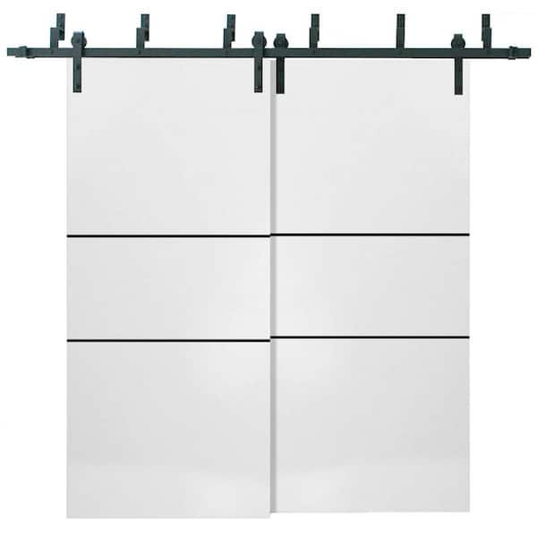 72 in. x 96 in. 2-Panel White Solid Wood with Honeycomb Sliding Barn Door with Hardware Kit