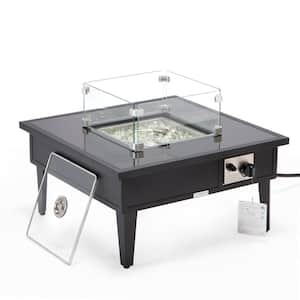 Walbrooke Modern Black Patio Square Fire Pit Table with Aluminum Frame