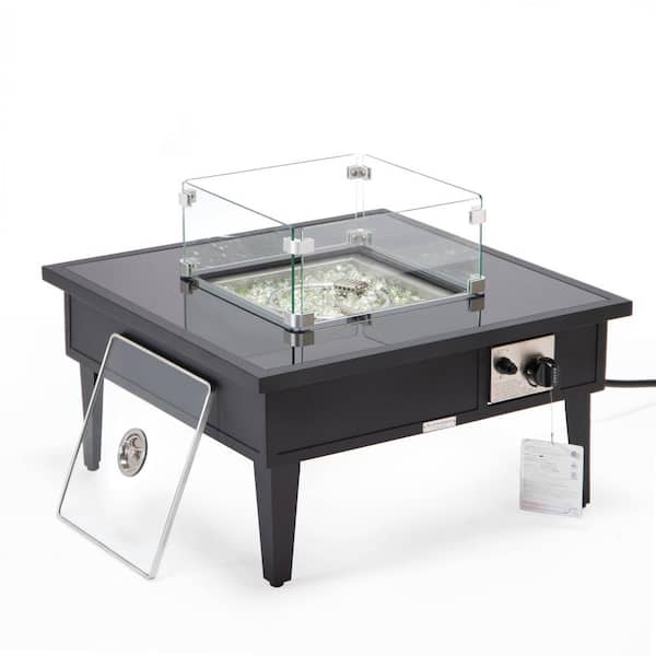 Leisuremod Walbrooke Modern Black Patio Square Fire Pit Table with Aluminum Frame