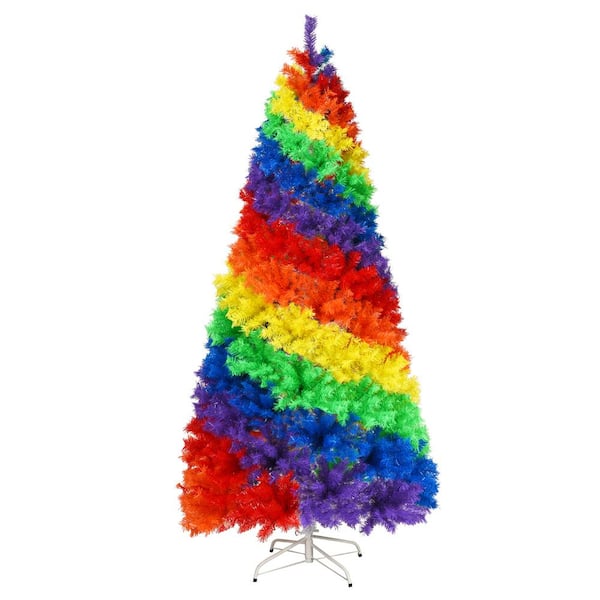 Costway 7 ft. Unlit Colorful Rainbow Full Fir Artificial Hinged Christmas Tree with 1213 Tips