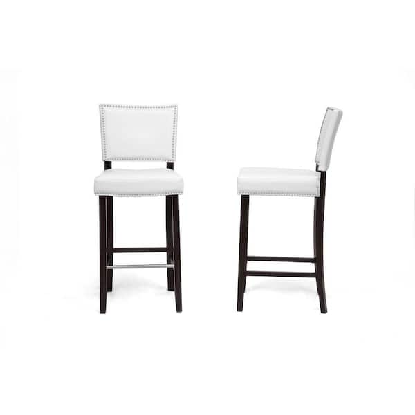 Baxton Studio Aries White Faux Leather Upholstered 2-Piece Bar Stool Set