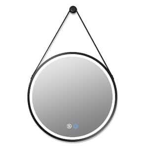24 in. W x 35 in. H Small Round Stainless Steel Framed Dimmable LED Anti-Fog Wall Bathroom Vanity Mirror in Matte Black