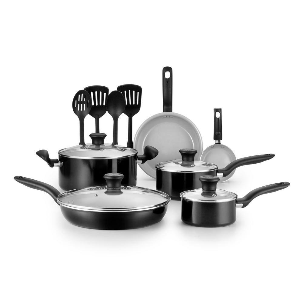 T-fal 14-Piece Black Aluminum Nonstick Cookware Set