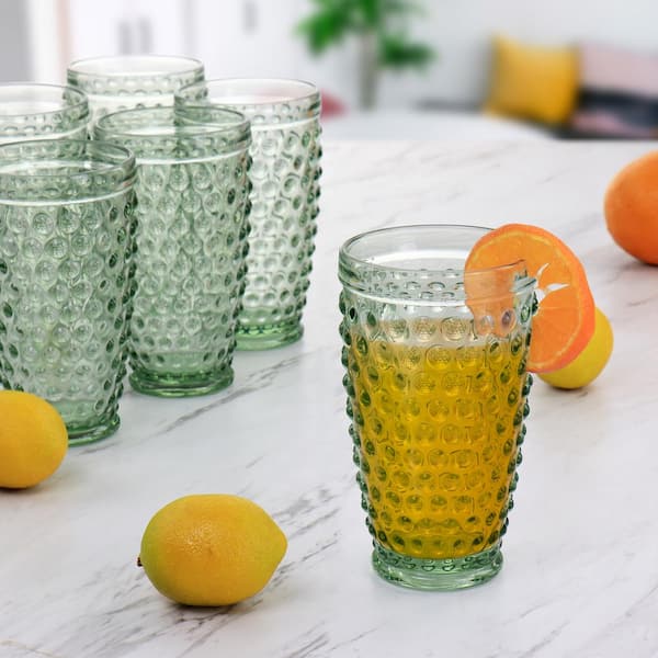 6 Piece 14.3 oz. Hobnail Handmade glass Tumbler Set in Green