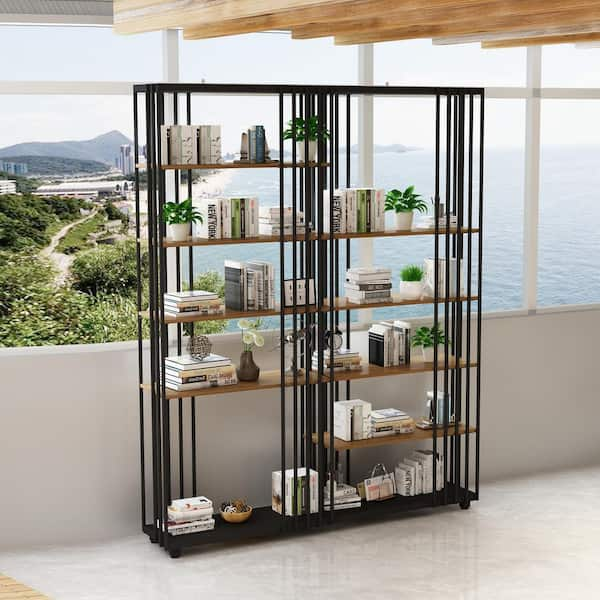 Homfa Standard Bookshelf Bookcase, 6 Tier Tall Bookshelf, Display Shelves  Standing Cube Organizer for Living Room, Dark Oak