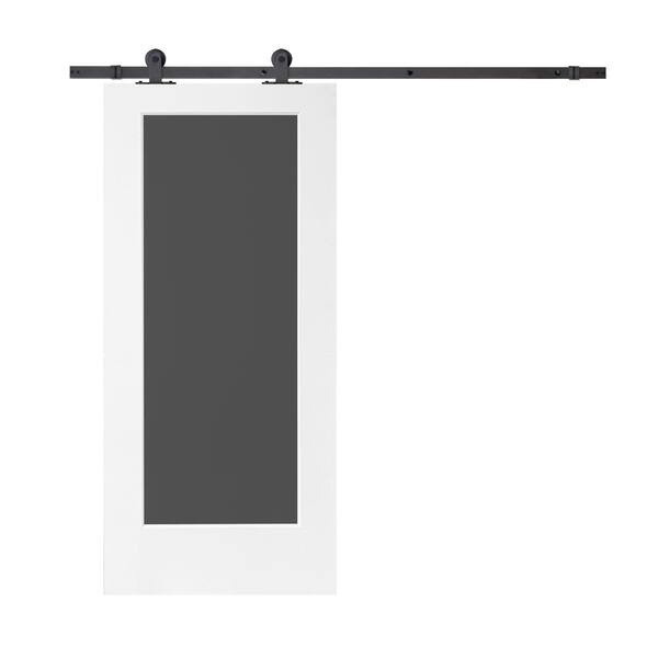 CALHOME Chalkboard Series 30 in. x 80 in. Black Stained Composite MDF 1 Panel Interior Sliding Barn Door with Hardware Kit