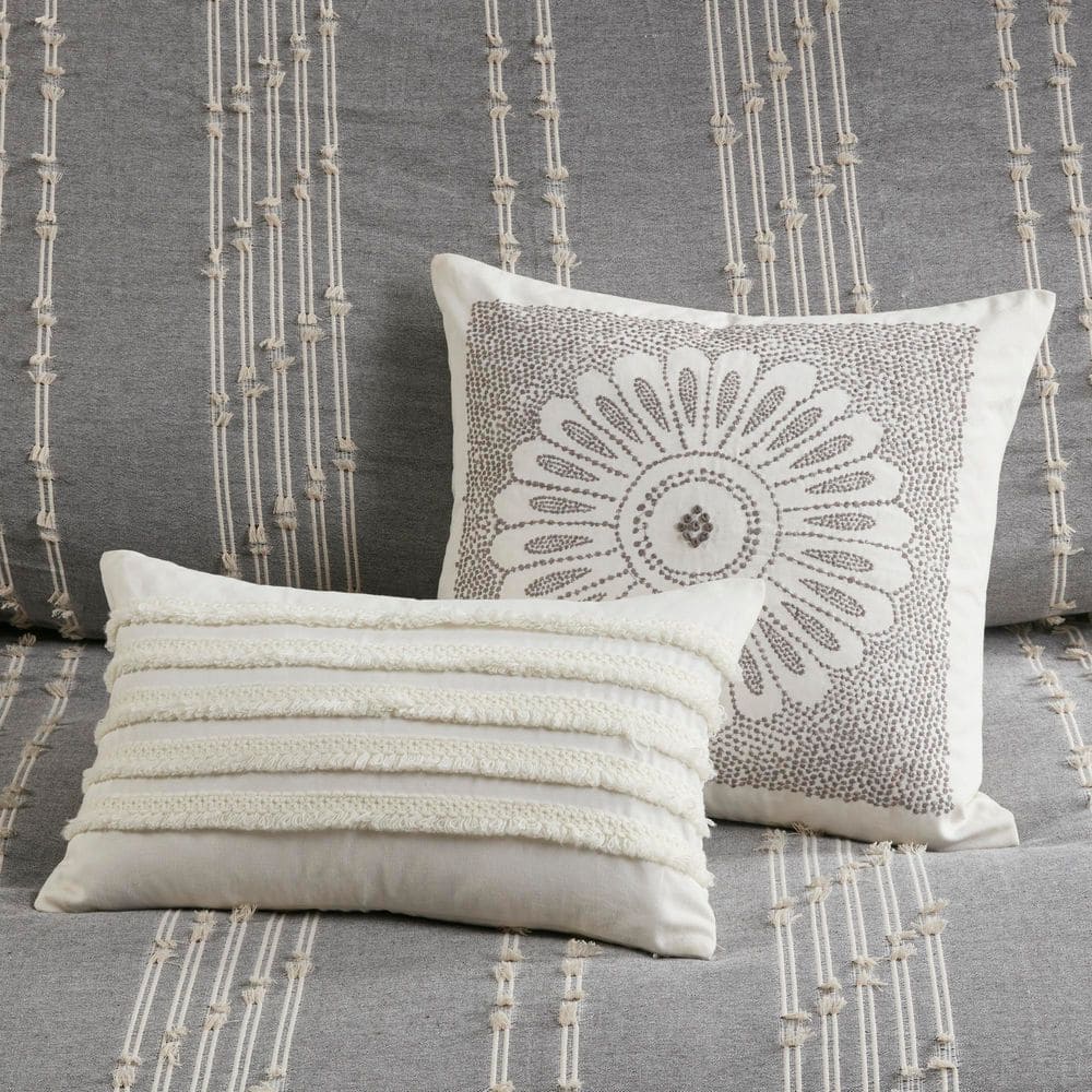 Gray Full Cotton Jacquard Reversible Bedding Set