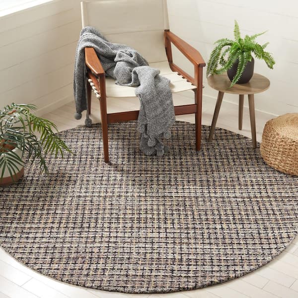 Abstract Brown/Black 6 ft. x 6 ft. Modern Plaid Round Area Rug