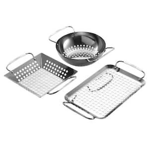 3-Pc Grill Baskets for Outdoor Grill, Stainless Steel