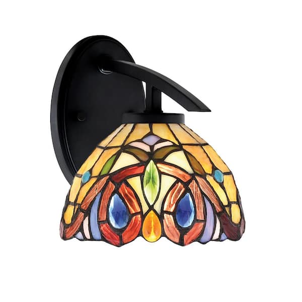 Unbranded Siena 1-Light Matte Black Downlight Wall Sconce with Lynx Art Glass Shade
