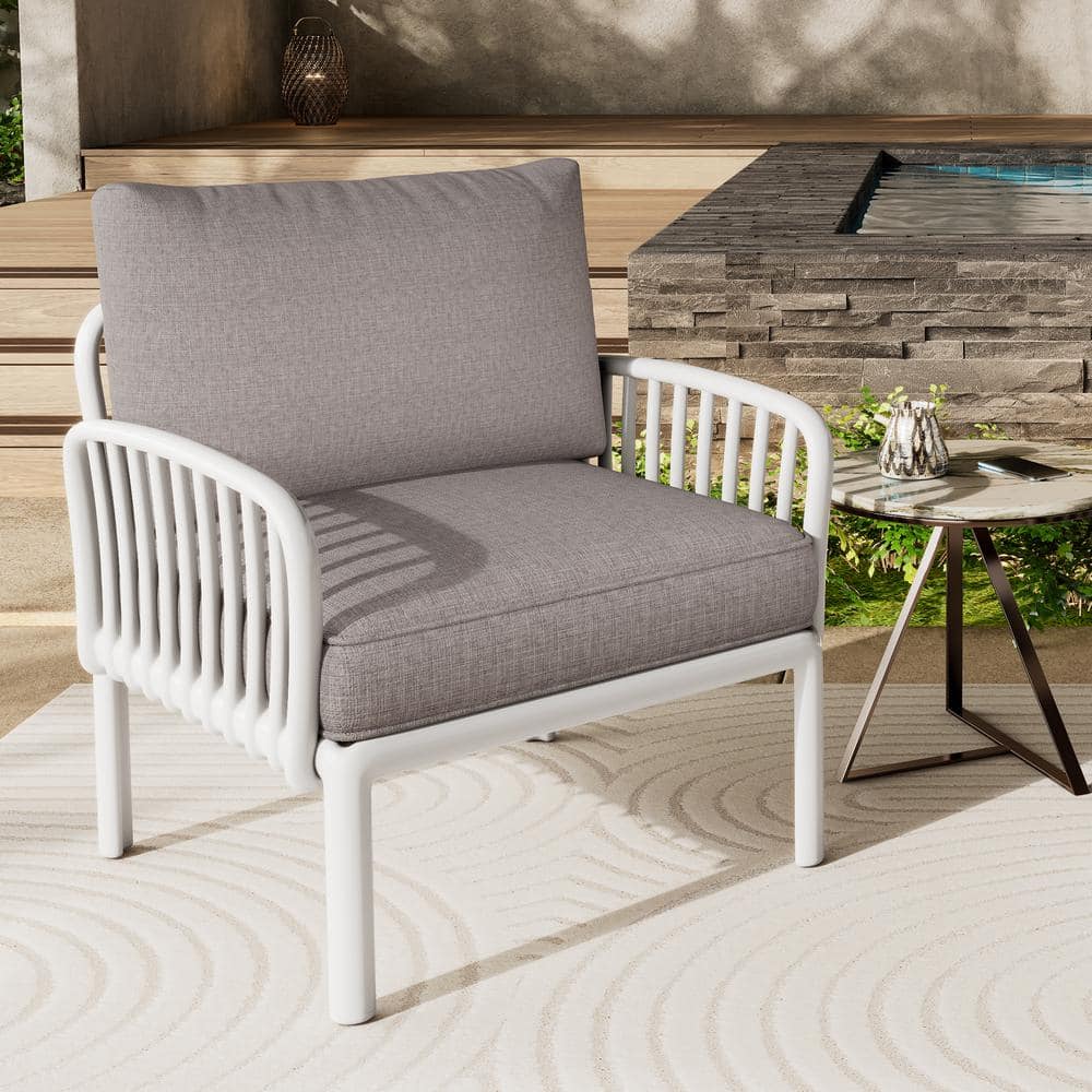 White and Light Gray Polypropylene Outdoor Club Chair with Cushions