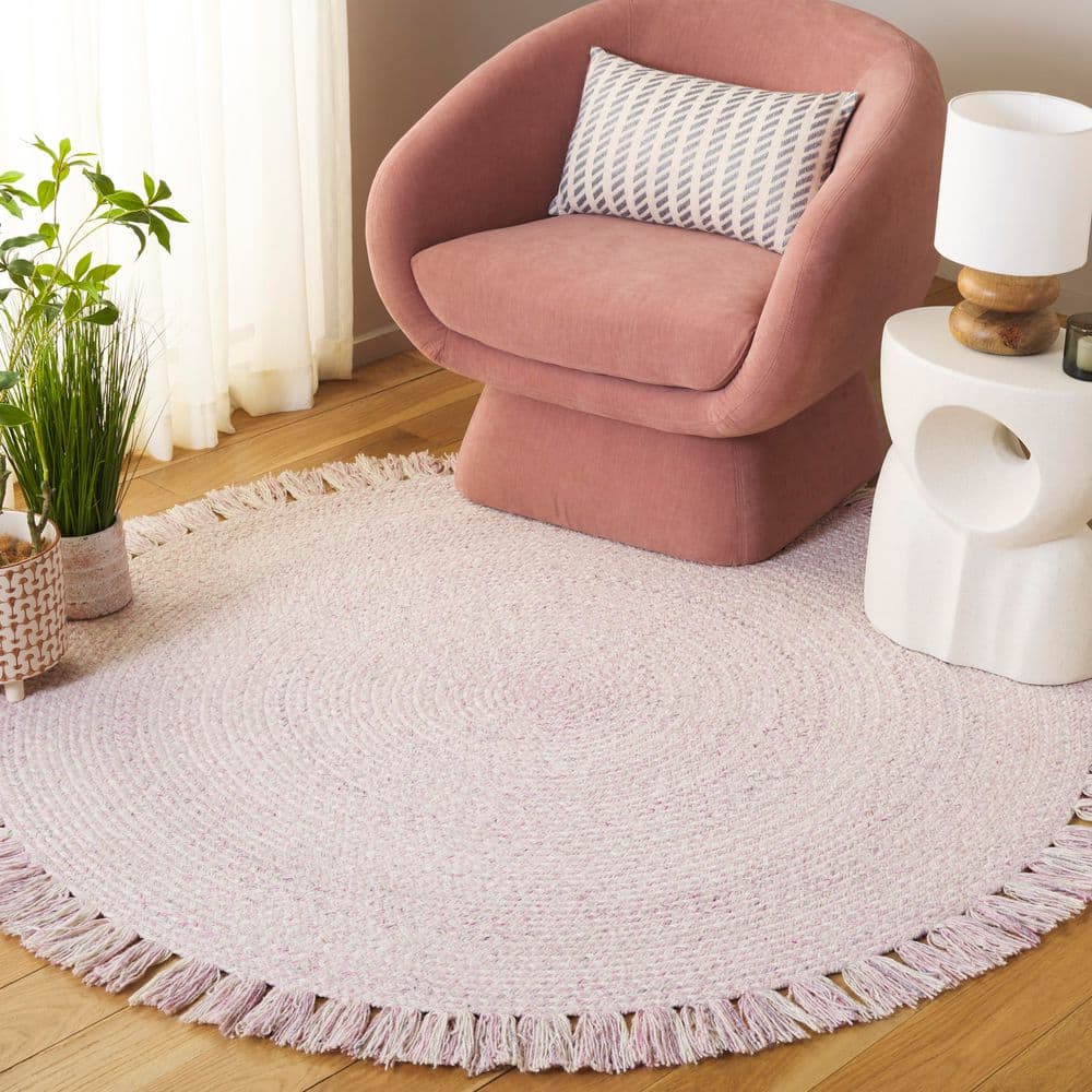 Braided 6 ft. x 6 ft. Round Ivory/Pink Country Fringe Area Rug price history on PriceWatchPro