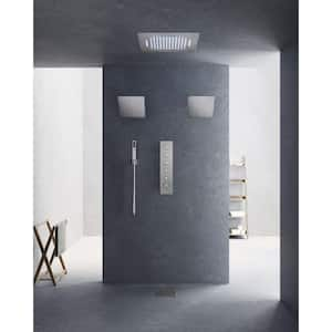 Thermost atic 31-Spray Patterns 20 in. Square LED Mood Lighting Bluetooth Music Shower System w/ Valve in Brushed Nickel