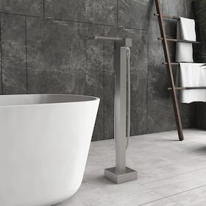 Single-Handle Freestanding Tub Faucet with Hand Shower in Brushed Nickel