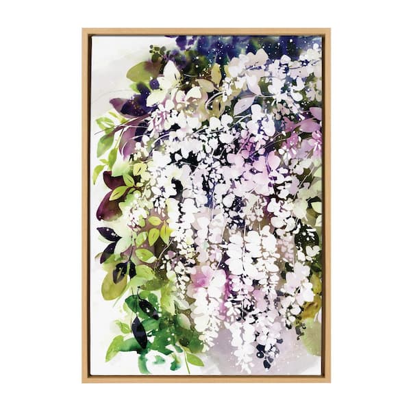 Kate and Laurel Sylvie White Wisteria by Ingrid Sanchez of CreativeIngrid Framed Canvas Flower Art Print 23 in. x 33 in.