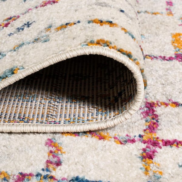 Beige & White Vinyl Floor Mat With Boho Design, North African Berber Art.  Tribal Moroccan Design on Beige Background. Kitchen Rug, Area Rug. 