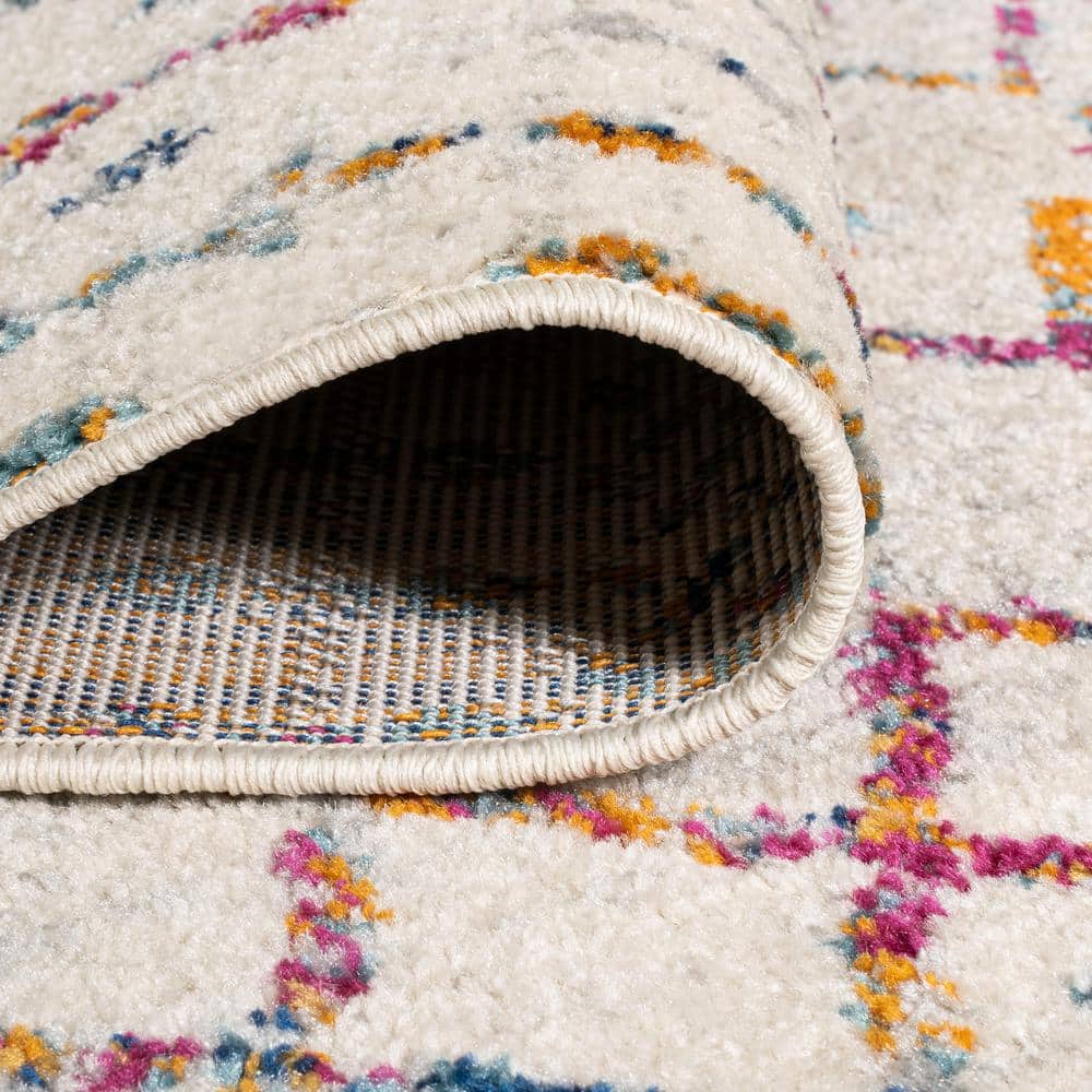 Ivory and Multicolor Synthetic Rectangular Trellis Area Rug, 3 ft. x 5 ft.