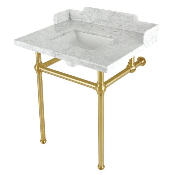 Kingston Brass Fauceture Console Sink Set in Marble White/Brushed Brass