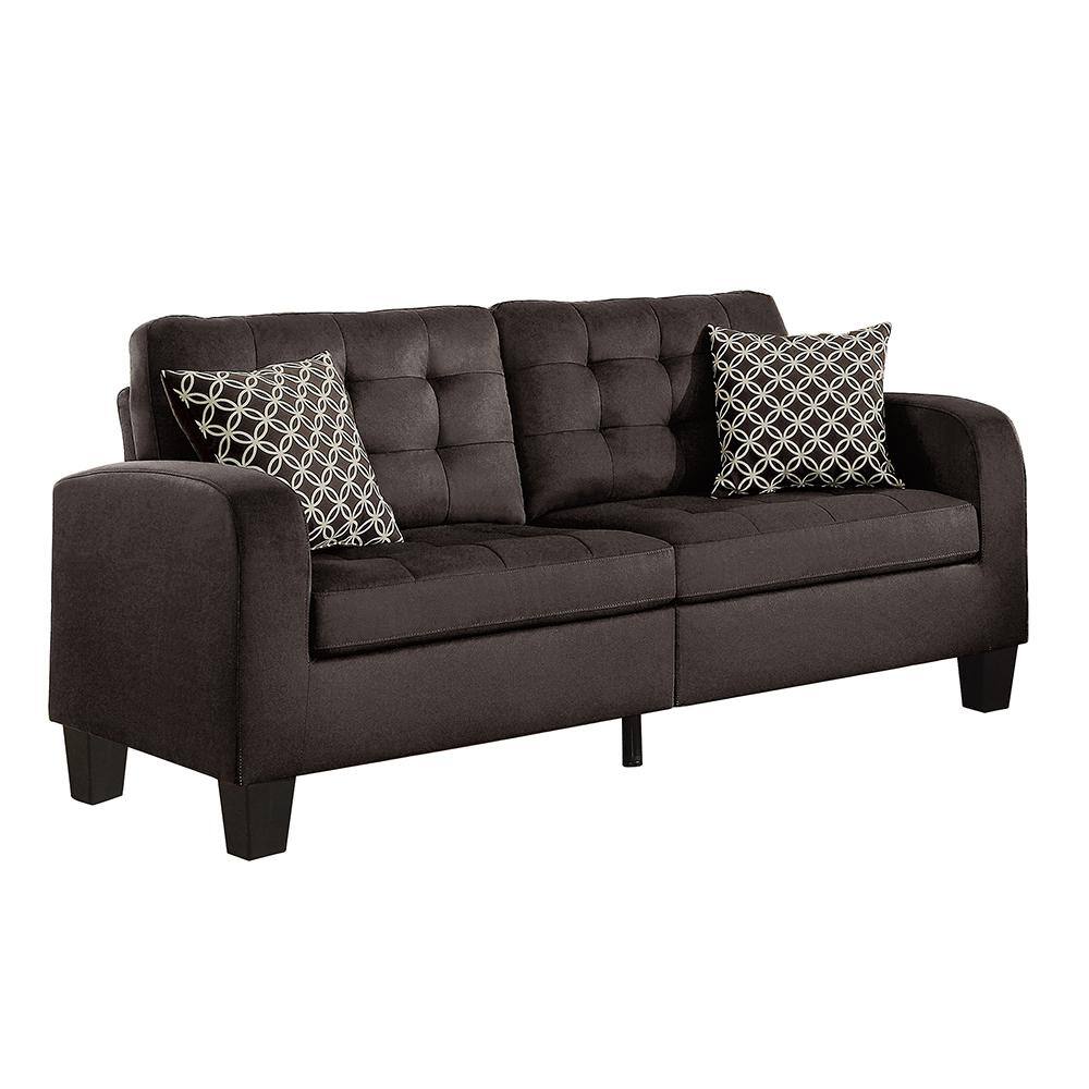 Sinclair Chocolate Upholstered Sofa with Decorative Pillows