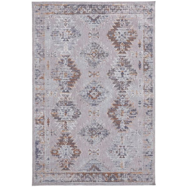 HomeRoots Gray Orange and Blue 2 ft. x 3 ft. Geometric Area Rug