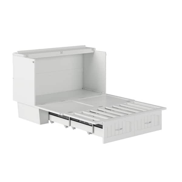 AFI Marina White Solid Wood Frame Full Murphy Bed Chest with Built-in Charging Station and Storage Drawer