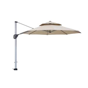 10 ft. Outdoor Beige Patio Cantilever Umbrella with Umbrella Cover, 360 ° Rotating Foot Pedal, 5-adjustable angles