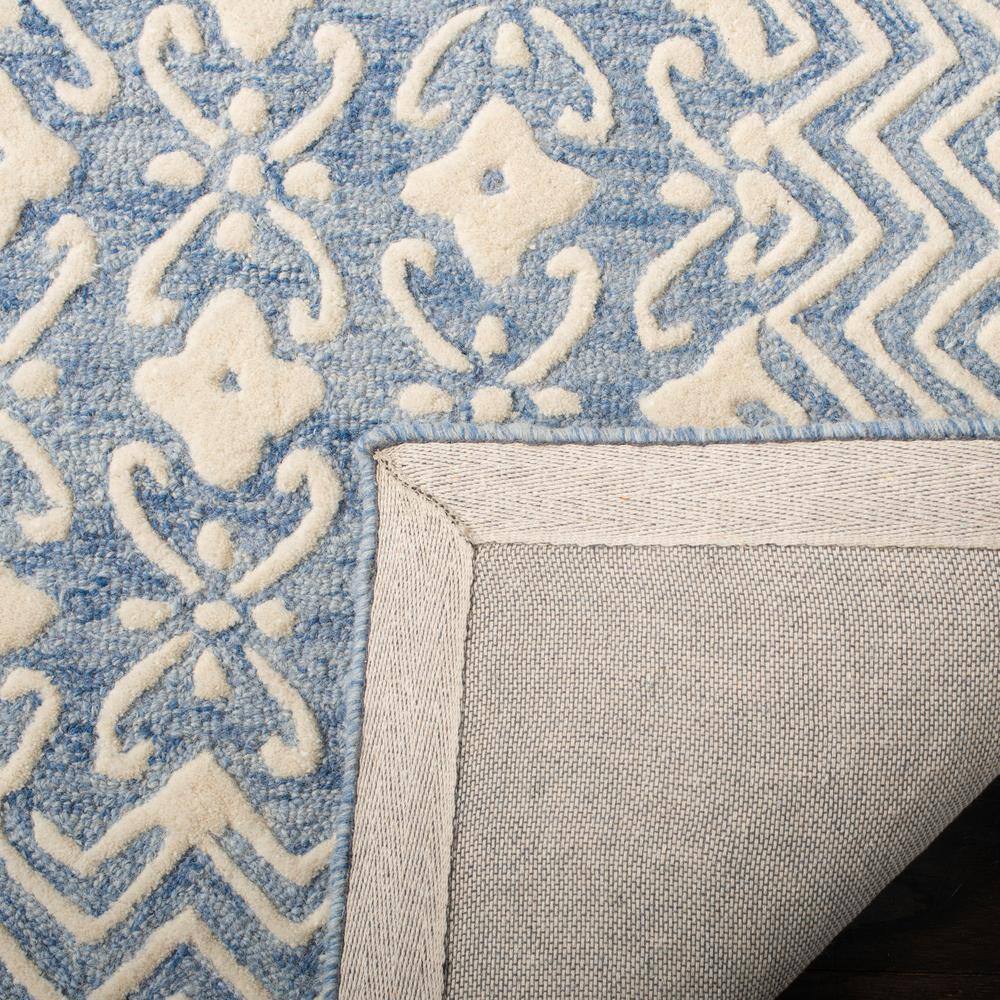 Handmade Blue Floral Tufted Wool Square Area Rug, 6' x 6'