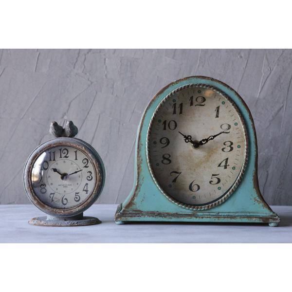 Distressed Aqua Metal Mantel Clock with Wooden Base