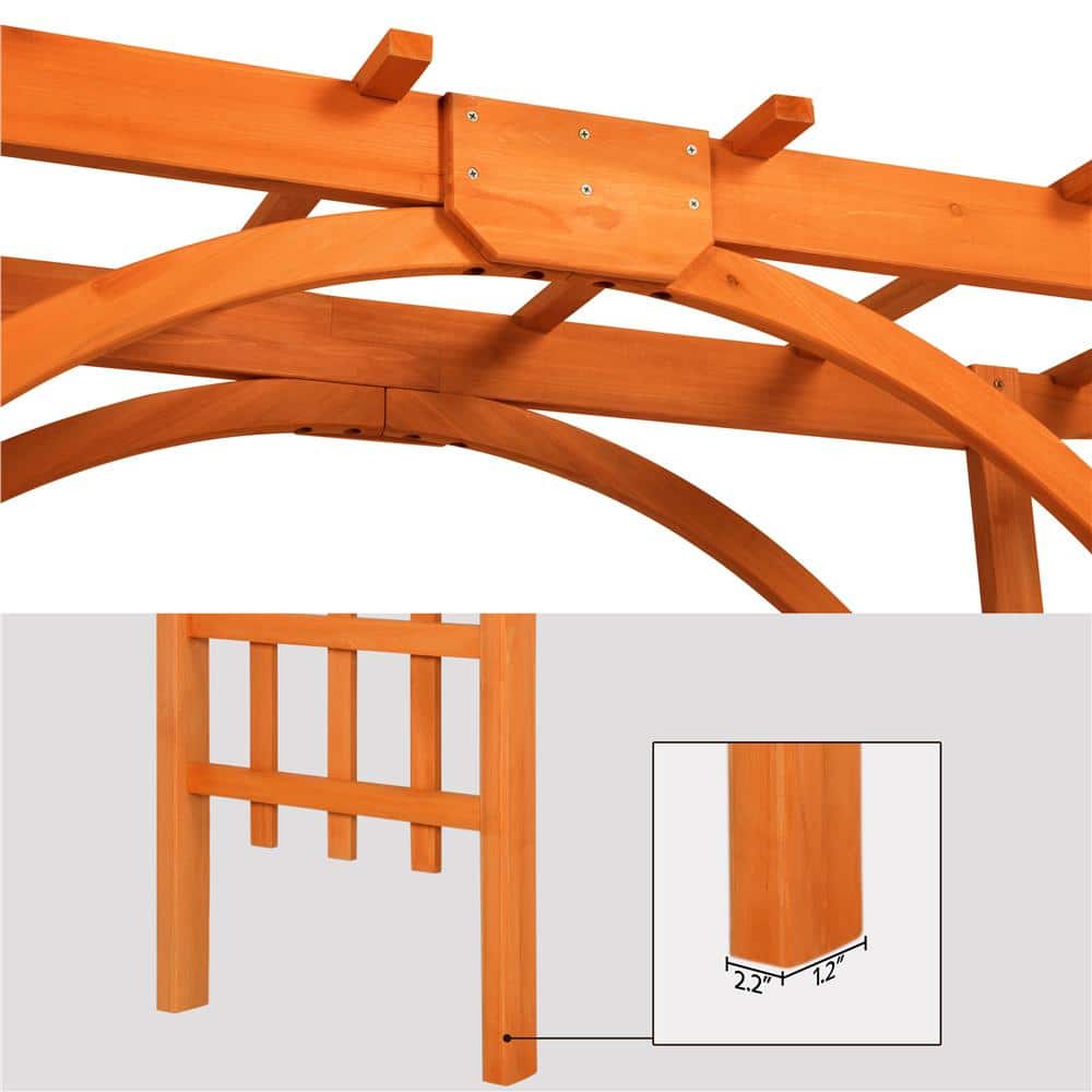 Natural Fir Wood Garden Arbor with Arch and Pergola Top
