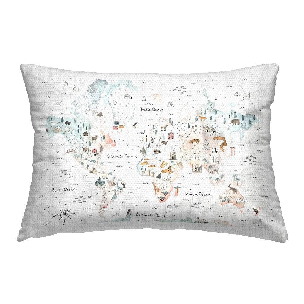 Whimsical World Traveler Map Multi-Color Rectangular Outdoor Throw Pillow price history on PriceWatchPro