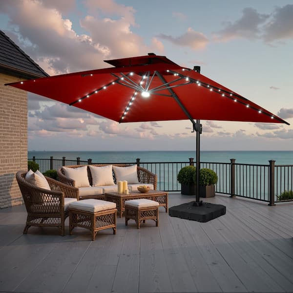 10 ft. outdoor cantilever hanging patio umbrella Offset Umbrella 10FT Cantilever Patio Hanging Umbrella Outdoor Market  Umbrella with Crank and Cross Base (Beige)